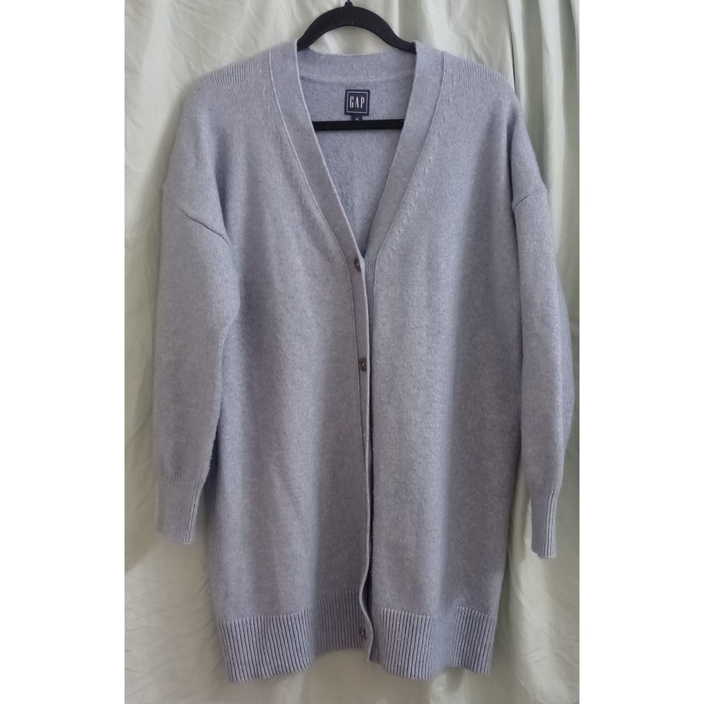 GAP Cardigan Sweater Long Button Up Soft Blue Minimalist Classic Size Medium